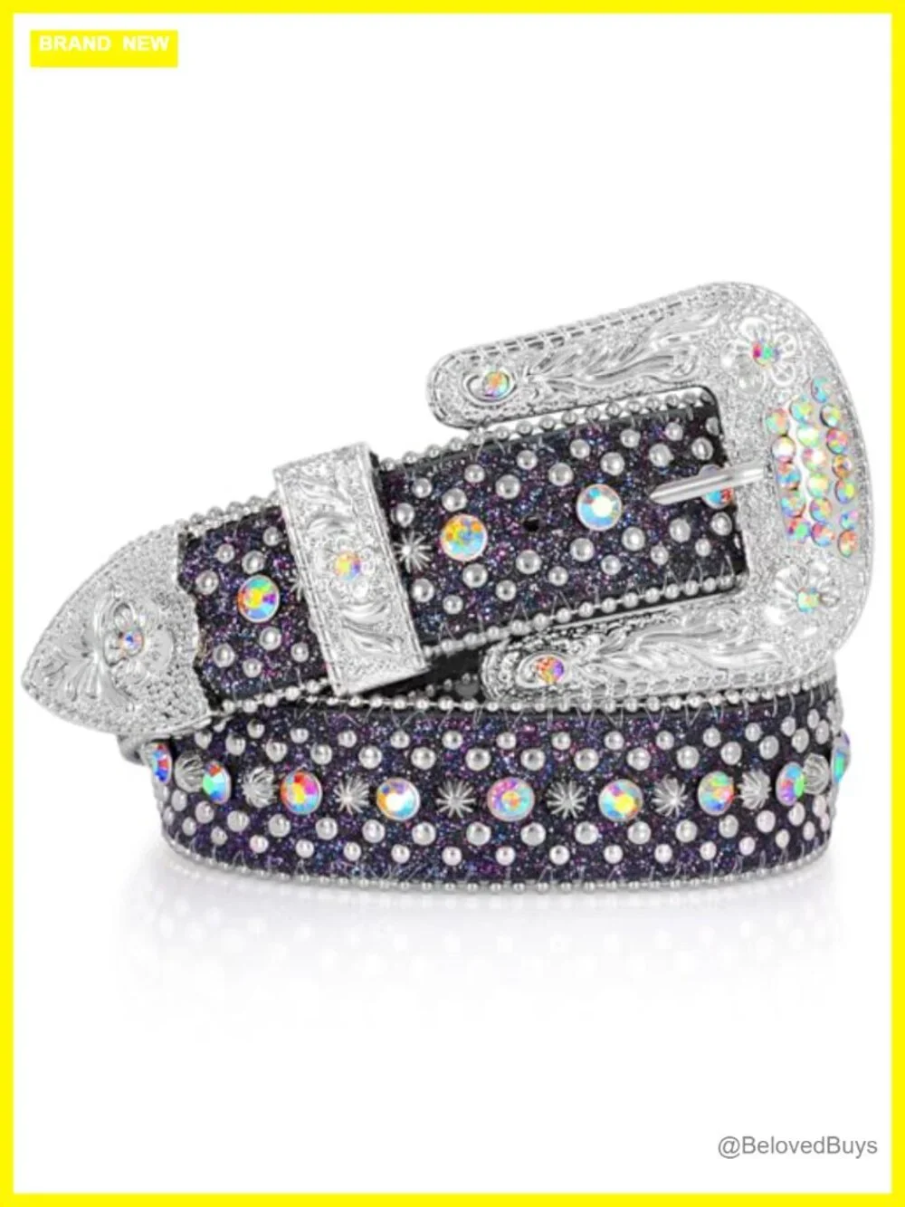 Rhinestone Studded Western Belt for Women Men, Faux Leather with Metal Buckle,